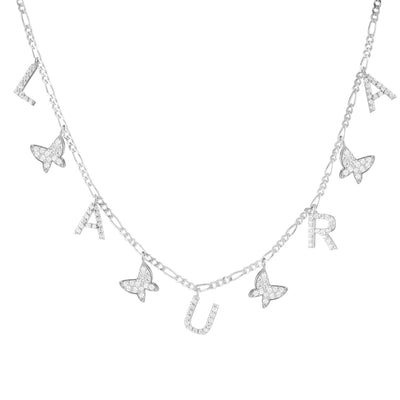 Buchstaben Zirkonia Halskette mit Schmetterling Anhänger (6555665957049)