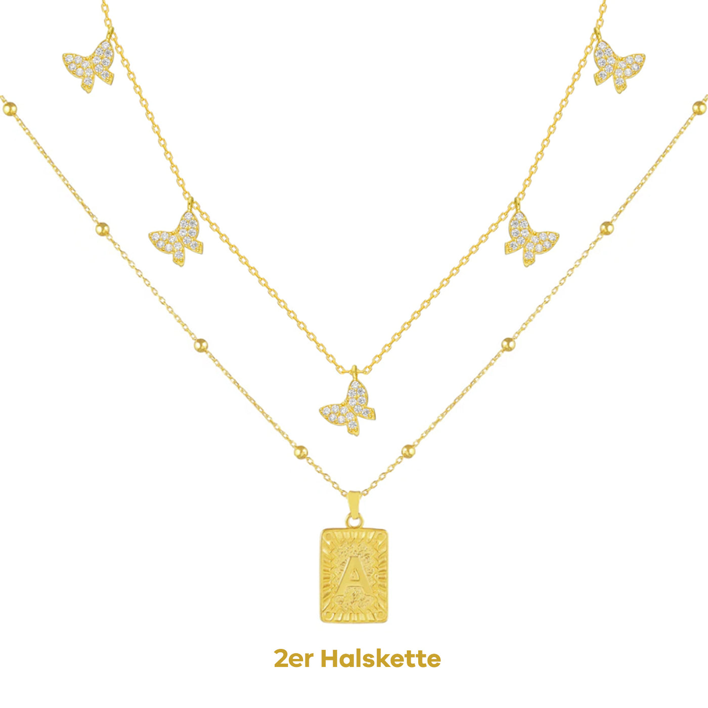 Set - Schmetterling Halskette & Plain Letter Halskette (7981506003211)