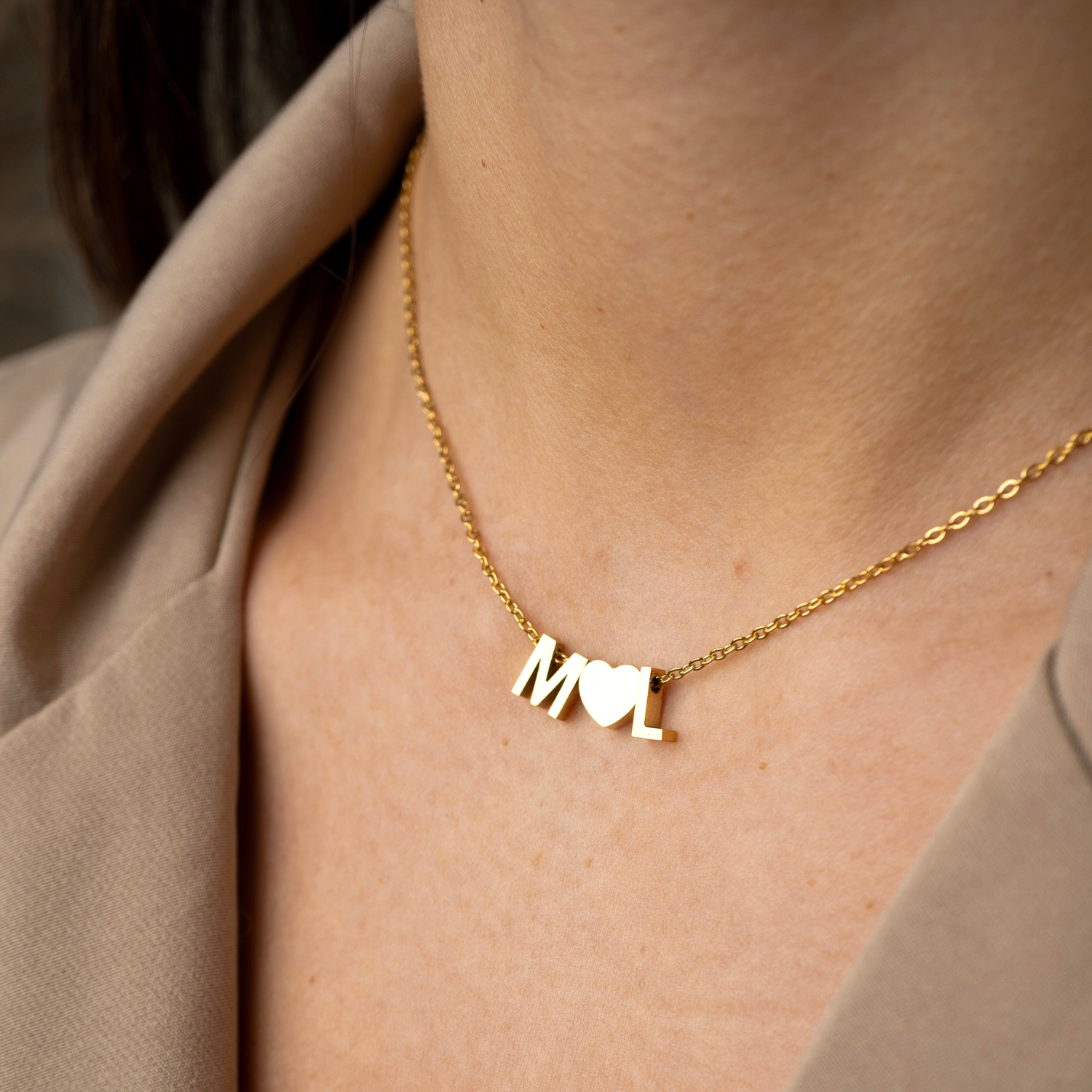 Tiny Heart Necklace Double Letter