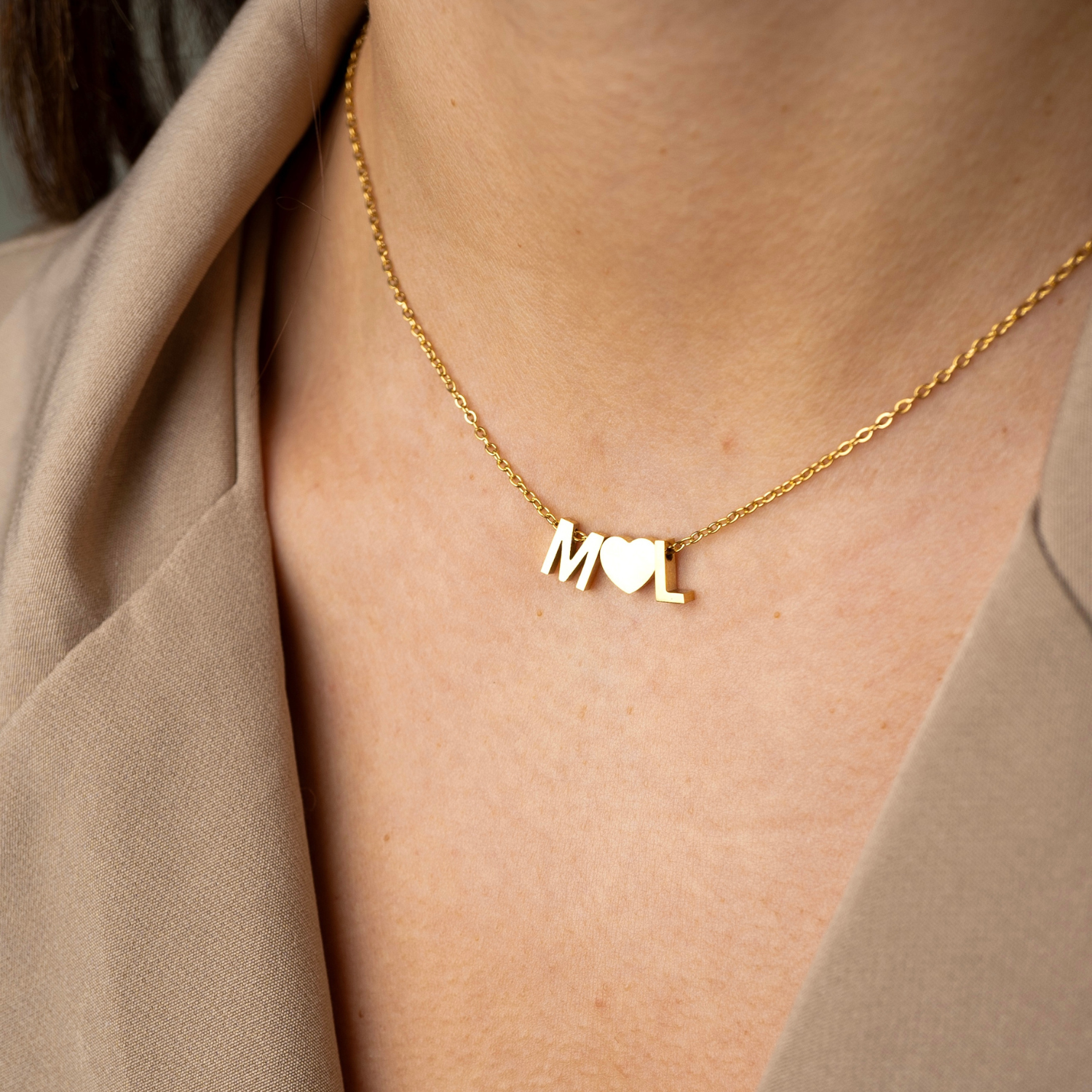 Collier Petit Coeur Double Lettre