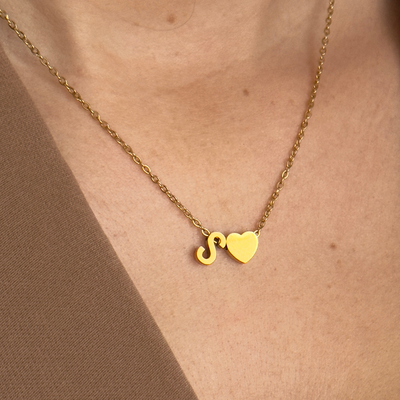 Tiny Heart Necklace with Letter