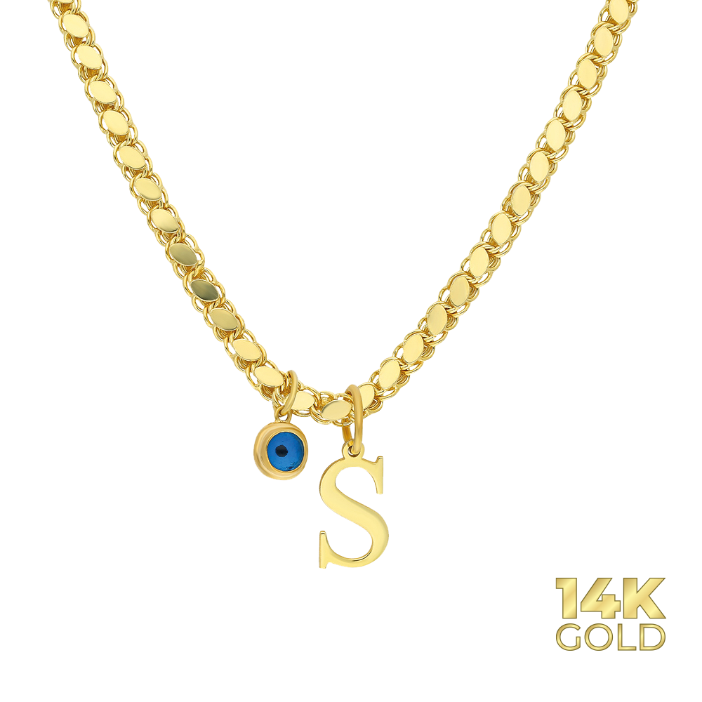 14K - 585 gold barley necklace with letter