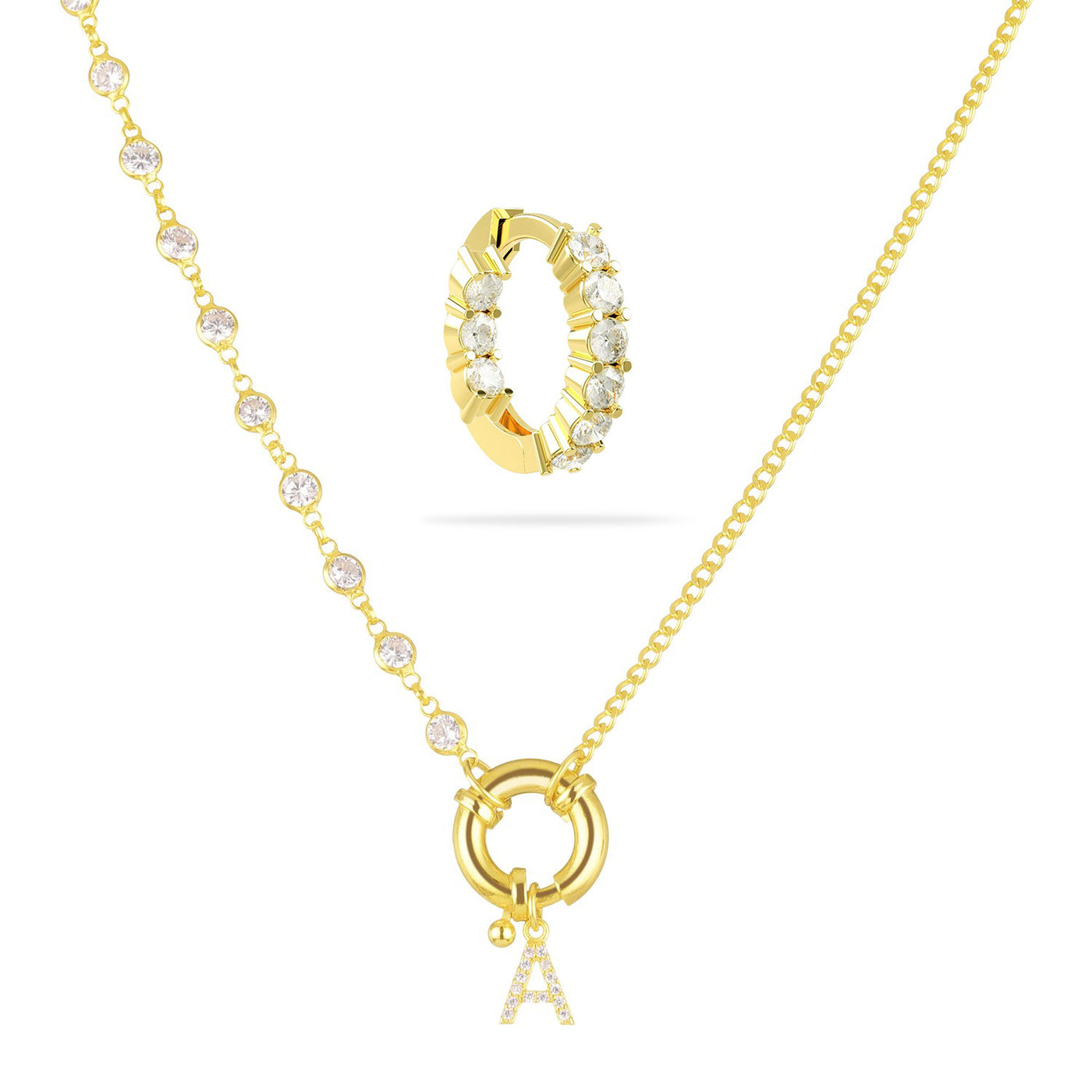 Set - Zirkonia Gourme Mix mit Buchstabe Verschluss & Grace Zirkonia Ohrringe (7105561100473)