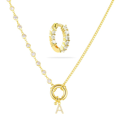 Set - Zirkonia Gourme Mix mit Buchstabe Verschluss & Grace Zirkonia Ohrringe (7105561100473)