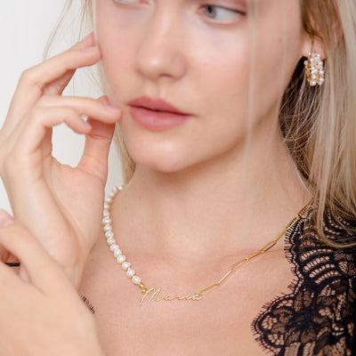 Namenskette Semi Pearls (7025737105593)