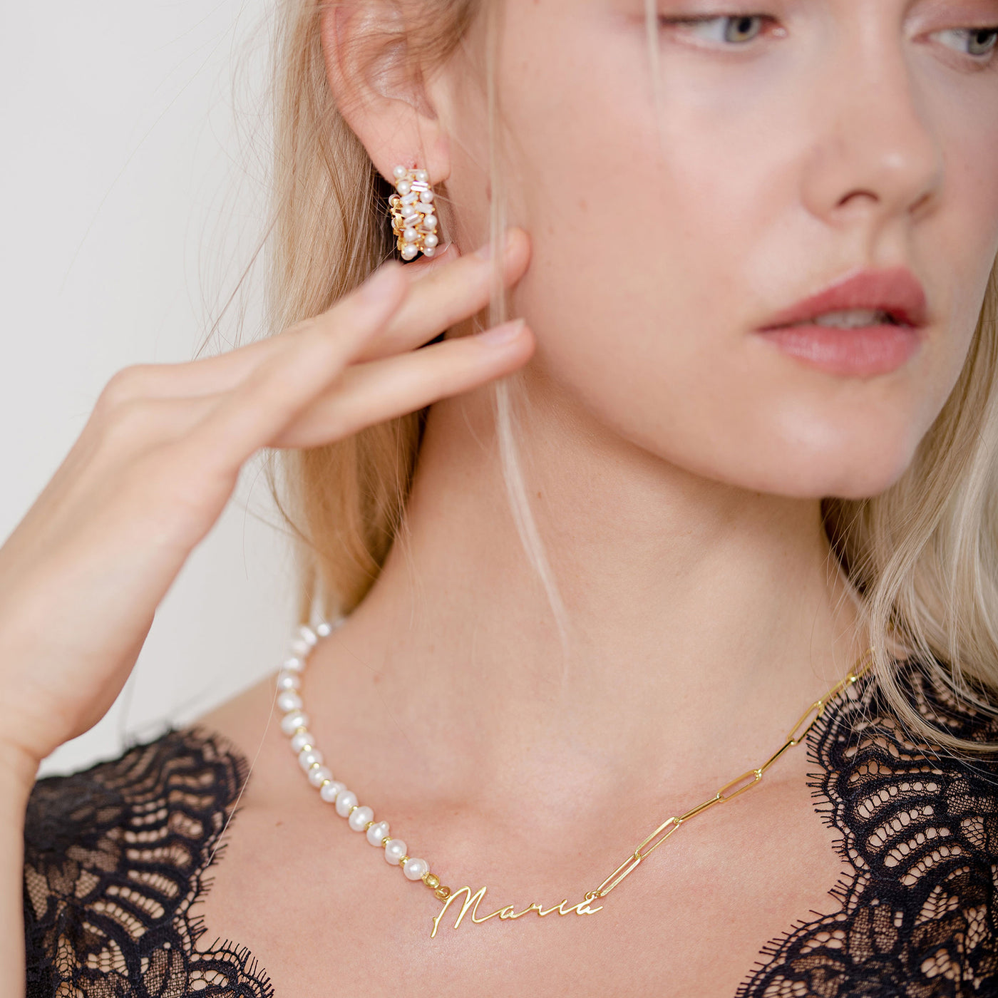 Namenskette Semi Pearls (7025737105593)
