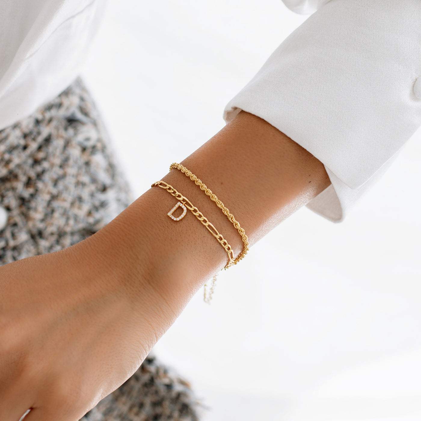 Set - Buchstaben Choker Zirkonia & Armband Figaro mit Buchstabe (7104493027513)