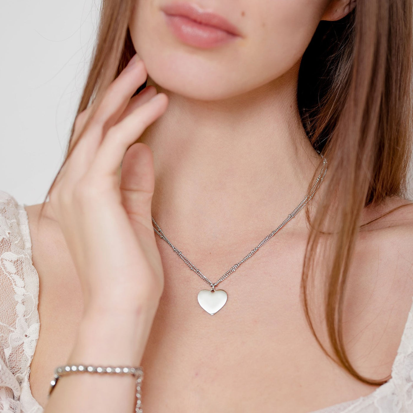 Halskette Double Heart mit Gravur (7054120288441)