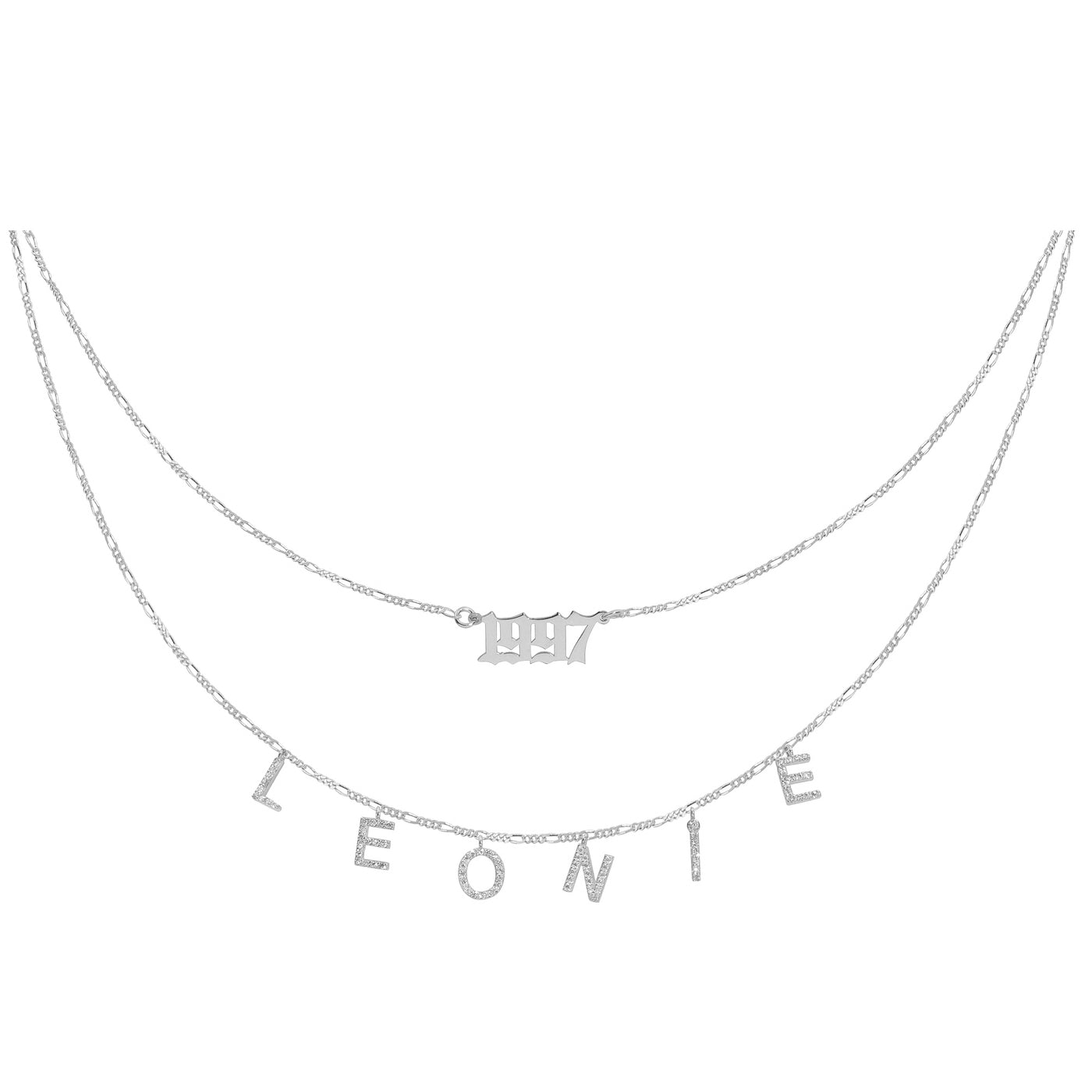 Set - Buchstaben Choker mit Zirkonia & Jahreszahl Halskette (4688096067661)