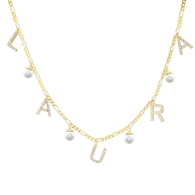 Buchstaben Halskette mit Perlen Anhänger (6252374491321)