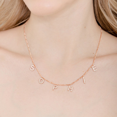 Set - Buchstaben Choker mit Zirkonia & Doppelstrang-Ohrringe mit Zirkonia (7962694877451)