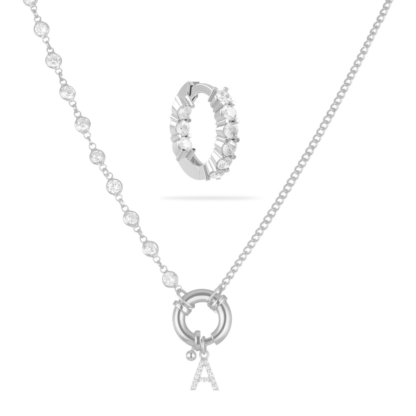 Set - Zirkonia Gourme Mix mit Buchstabe Verschluss & Grace Zirkonia Ohrringe (7105561100473)