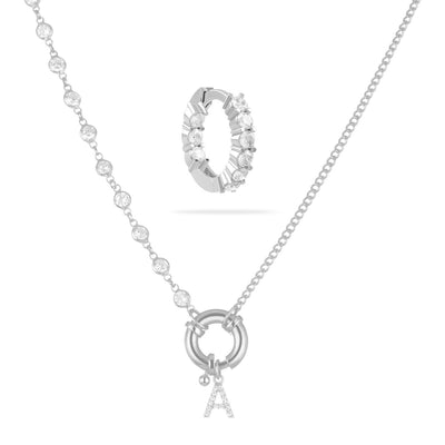 Set - Zirkonia Gourme Mix mit Buchstabe Verschluss & Grace Zirkonia Ohrringe (7105561100473)