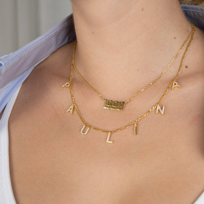 Set - Buchstaben Choker mit Zirkonia & Jahreszahl Halskette