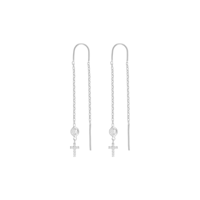 Doppel-Strang-Ohrringe Kreuz mit Zirkonia (6079220351161)