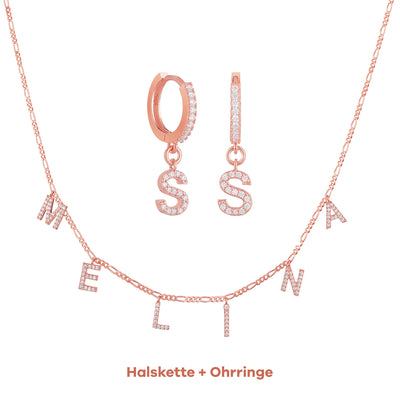 Set - Buchstaben Choker Zirkonia & Ohrringe Zirkonia (4512139247693)