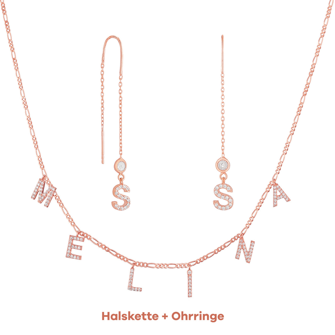 Set - Buchstaben Choker mit Zirkonia & Doppelstrang-Ohrringe mit Zirkonia (7962694877451)