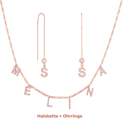 Set - Buchstaben Choker mit Zirkonia & Doppelstrang-Ohrringe mit Zirkonia (7962694877451)