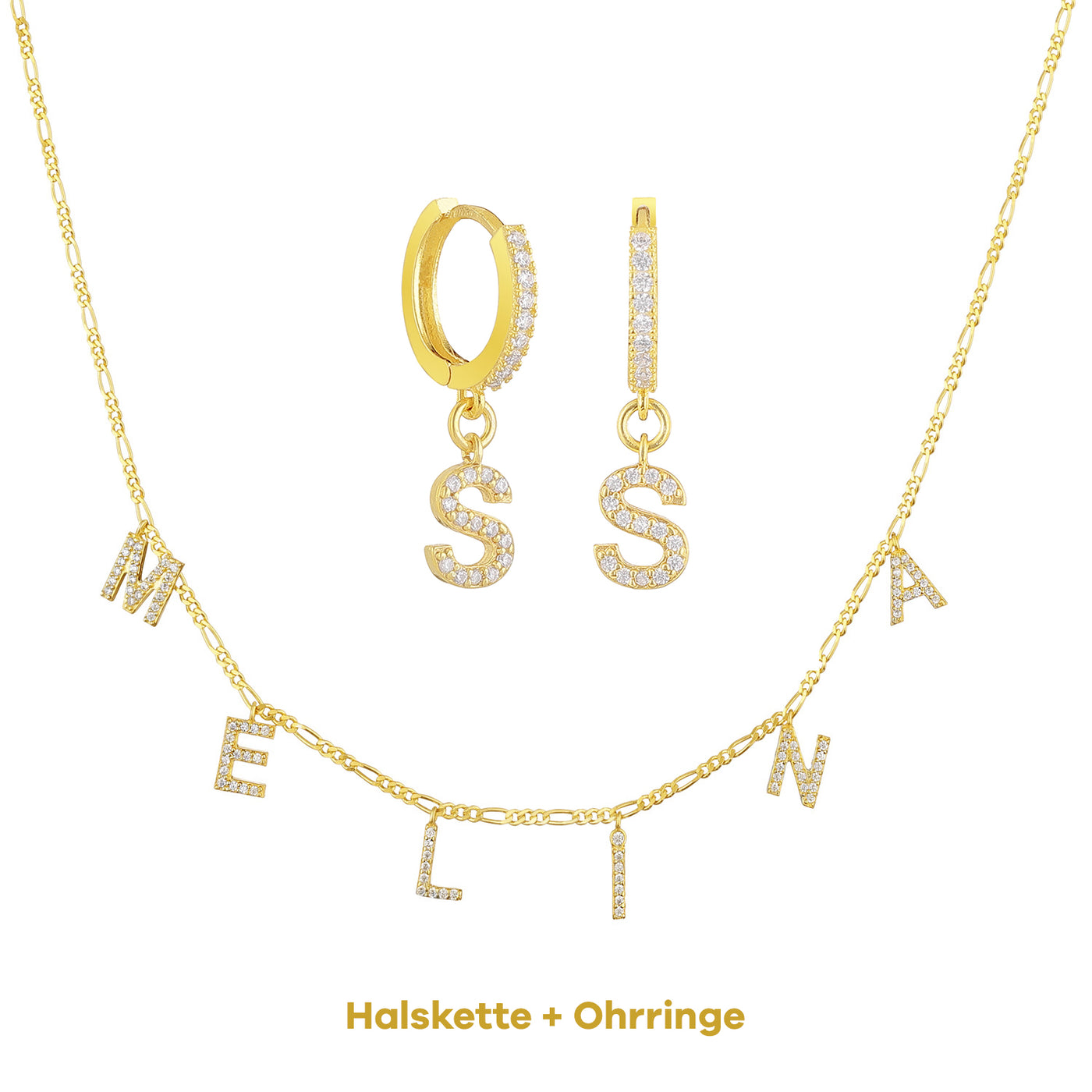 Set - Buchstaben Choker Zirkonia & Ohrringe Zirkonia (4512139247693)