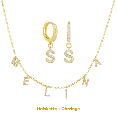 Set - Buchstaben Choker Zirkonia & Ohrringe Zirkonia (4512139247693)