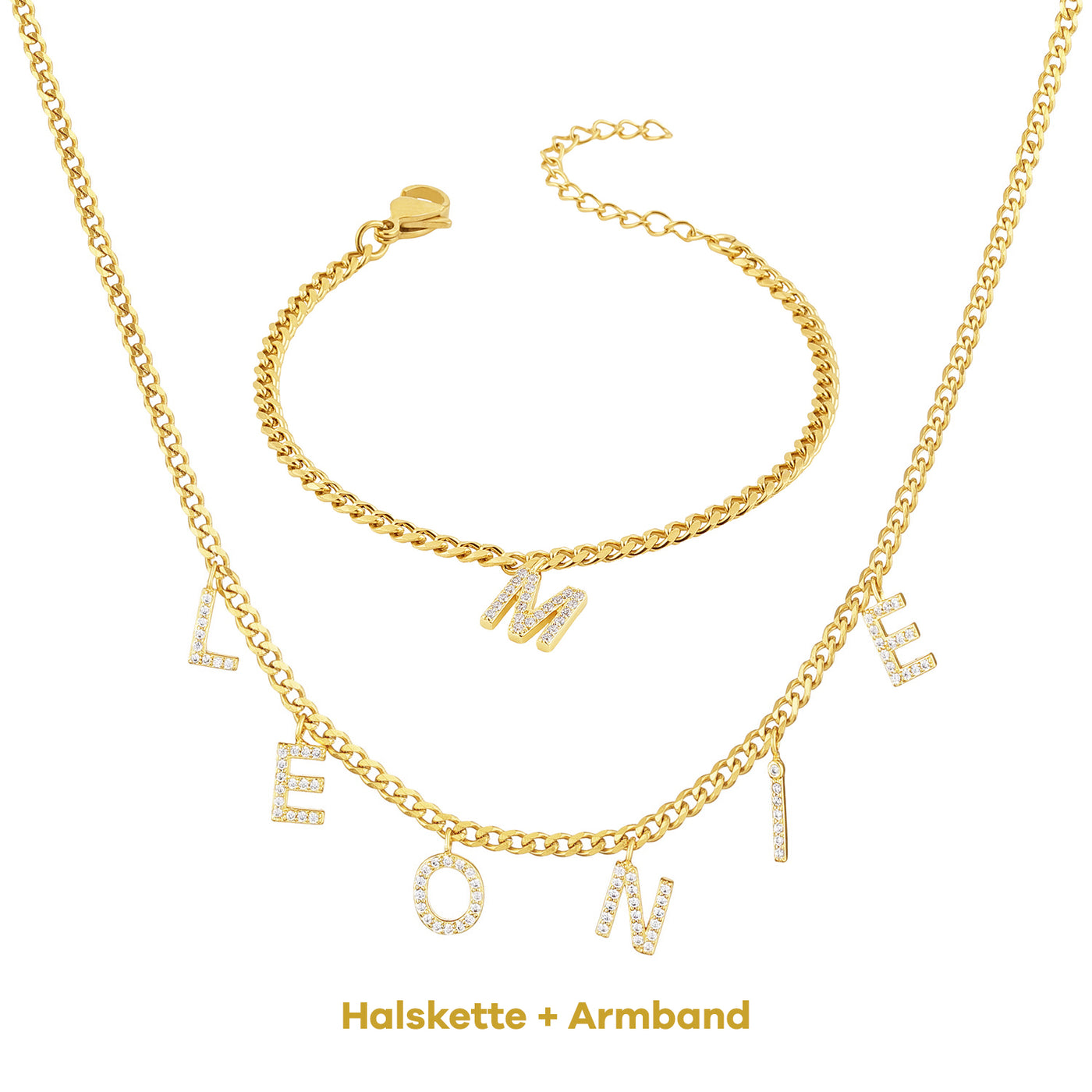 Set - Gourmet Halskette mit Buchstaben Zirkonia & Armband Gourmet mit Buchstabe (7962398064907)