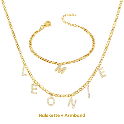 Set - Gourmet Halskette mit Buchstaben Zirkonia & Armband Gourmet mit Buchstabe (7962398064907)