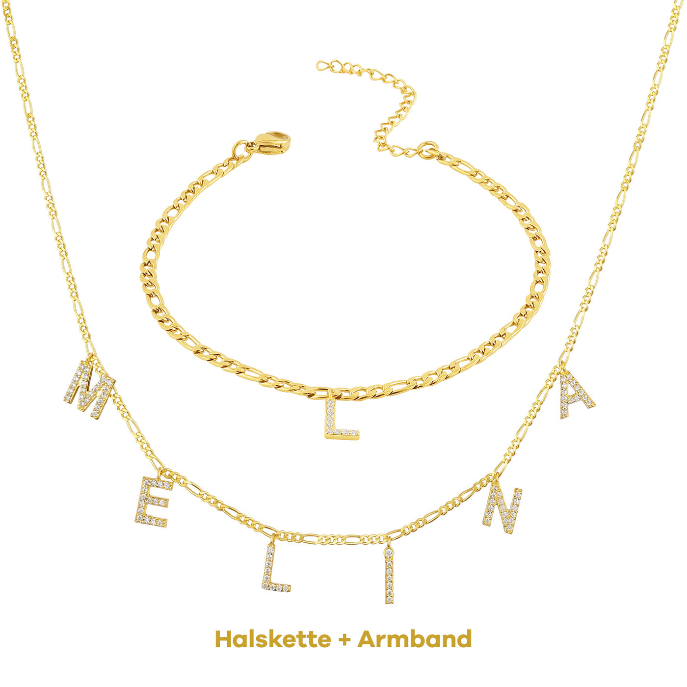 Set - Buchstaben Choker Zirkonia & Armband Figaro mit Buchstabe (7104493027513)