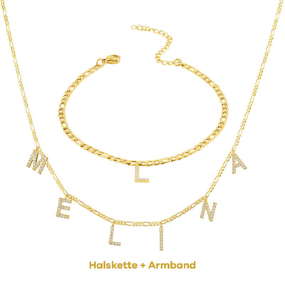 Set - Buchstaben Choker Zirkonia & Armband Figaro mit Buchstabe (7104493027513)