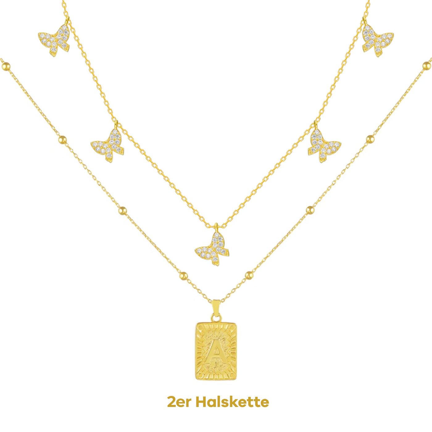 Set - Schmetterling Halskette & Plain Letter Halskette (7981506003211)