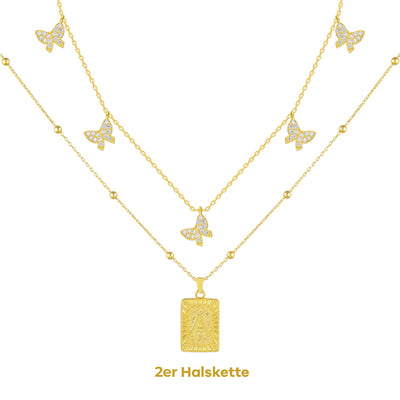 Set - Schmetterling Halskette & Plain Letter Halskette (7981506003211)