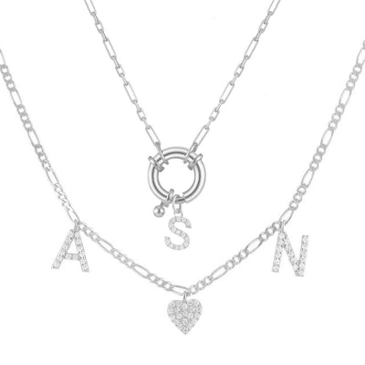 Set - Zweier-Buchstaben mit Herz & Halskette Verschluss mit Buchstabe (7104741474489)
