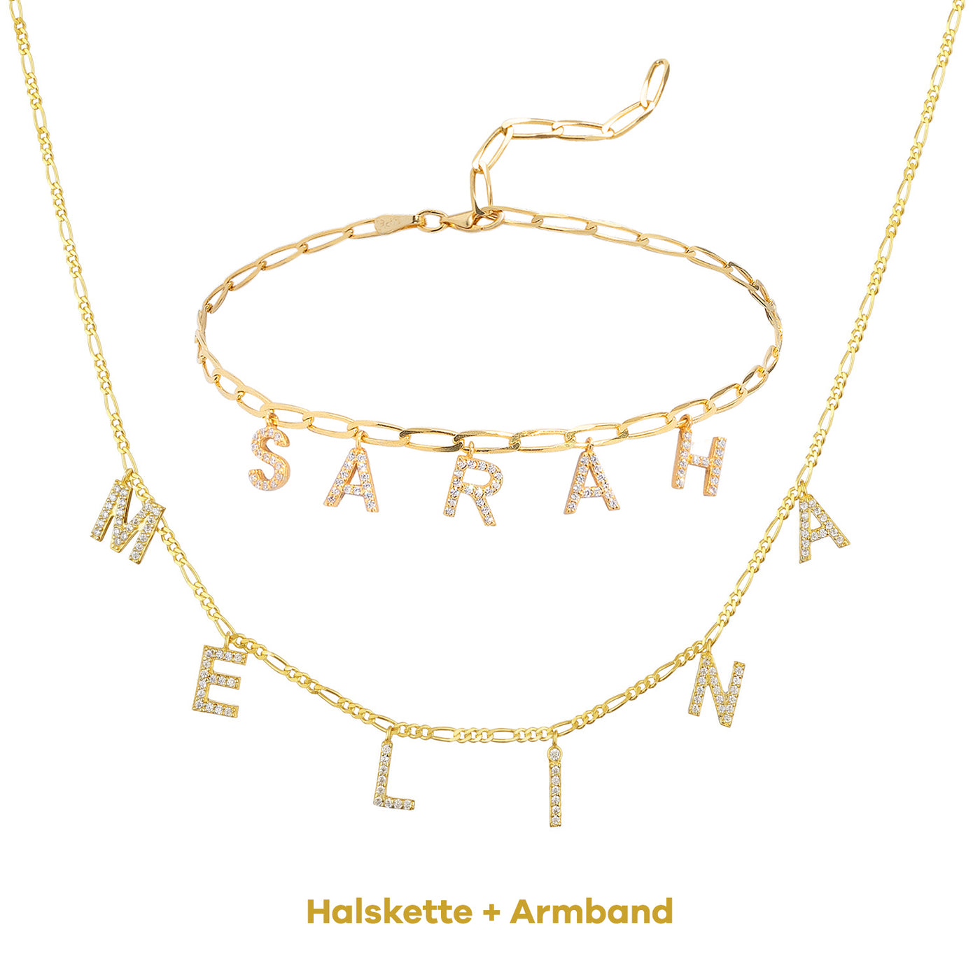Set - Buchstaben Choker Zirkonia & Armband Seldom mit Buchstaben (7962421297419)