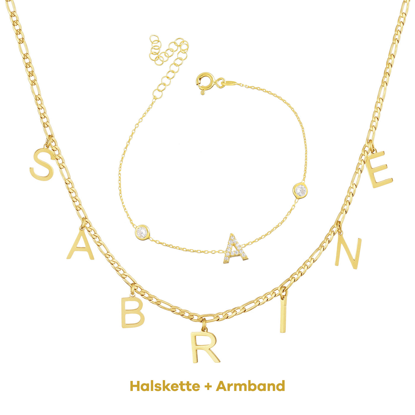 Set - Buchstaben Choker & Armband Buchstabe mit Zirkonia (7962425295115)