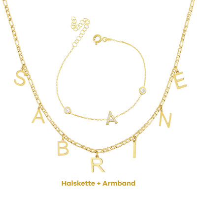 Set - Buchstaben Choker & Armband Buchstabe mit Zirkonia (7962425295115)