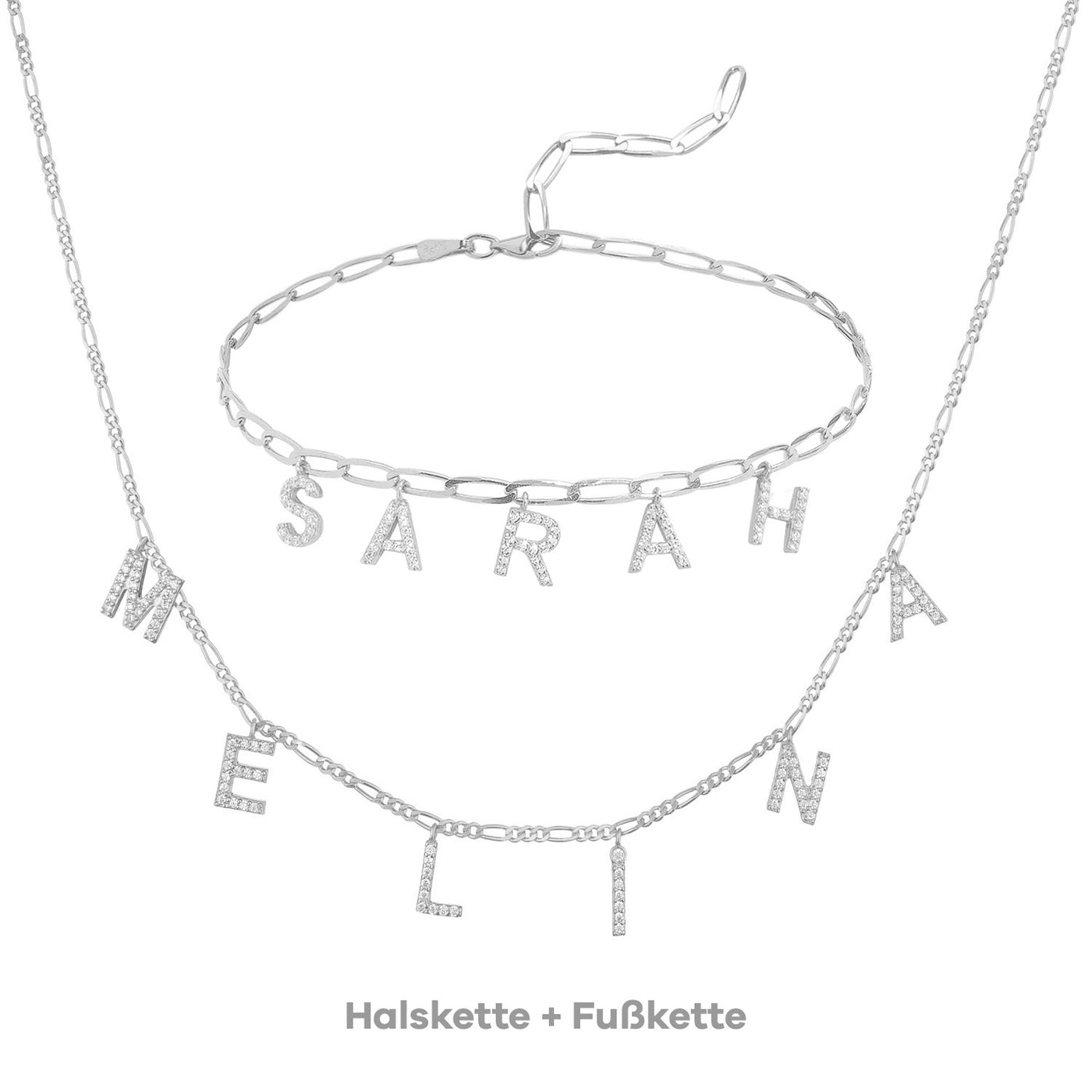 Set - Buchstaben Choker Zirkonia & Fußkette Seldom mit Buchstaben (7962418938123)