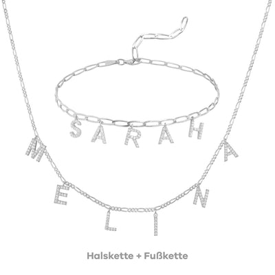 Set - Buchstaben Choker Zirkonia & Fußkette Seldom mit Buchstaben (7962418938123)