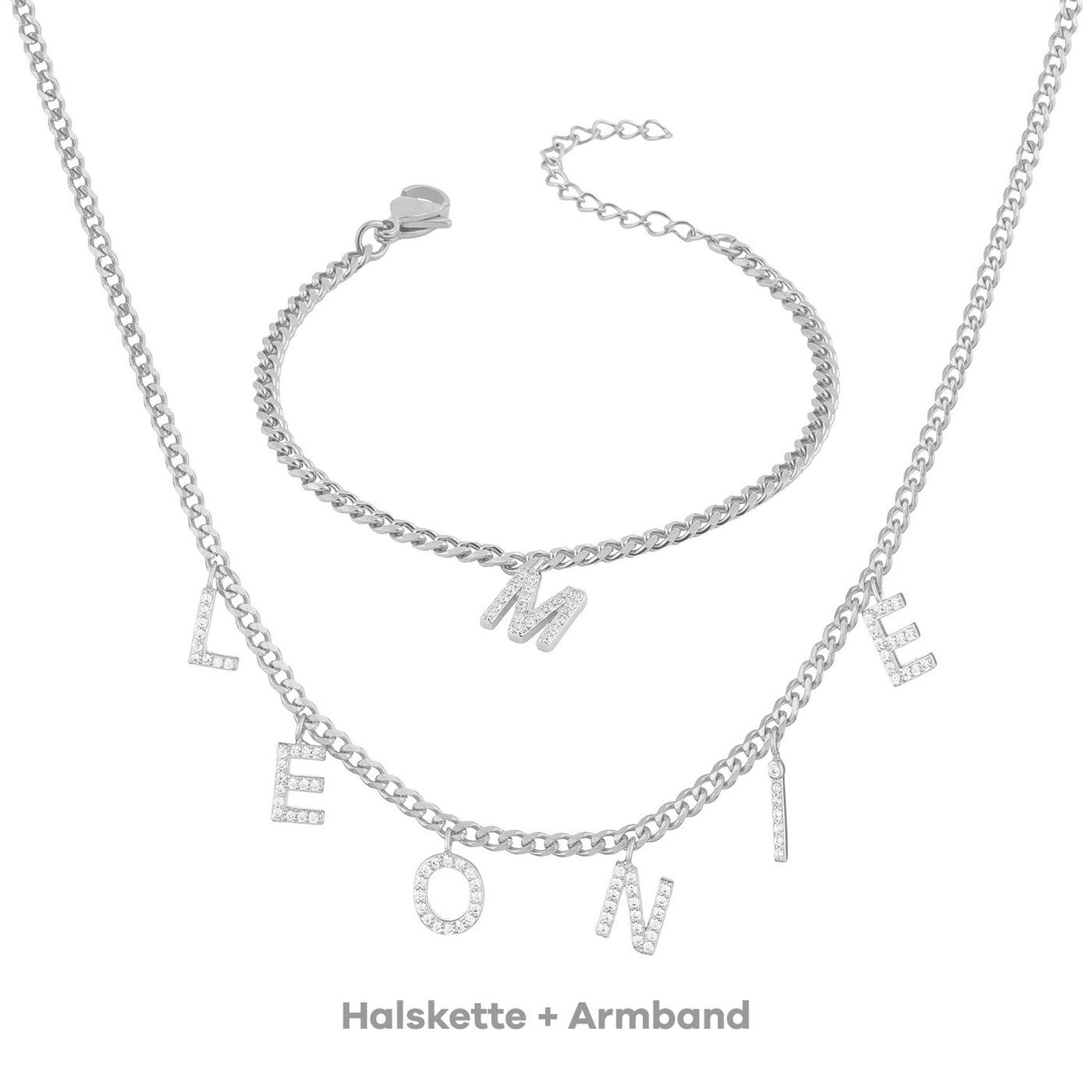 Set - Gourmet Halskette mit Buchstaben Zirkonia & Armband Gourmet mit Buchstabe (7962398064907)