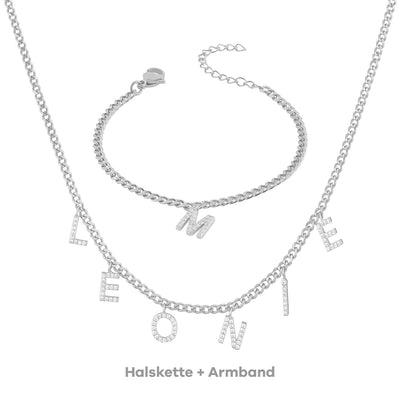 Set - Gourmet Halskette mit Buchstaben Zirkonia & Armband Gourmet mit Buchstabe (7962398064907)