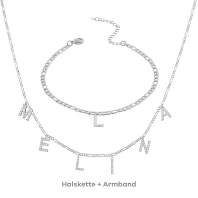 Set - Buchstaben Choker Zirkonia & Armband Figaro mit Buchstabe (7104493027513)