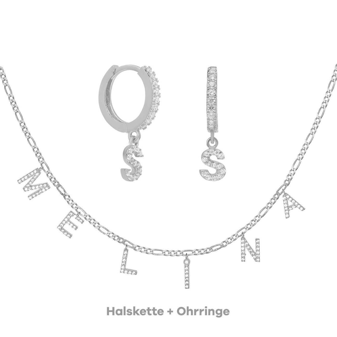 Set - Buchstaben Choker Zirkonia & Ohrringe Zirkonia (4512139247693)