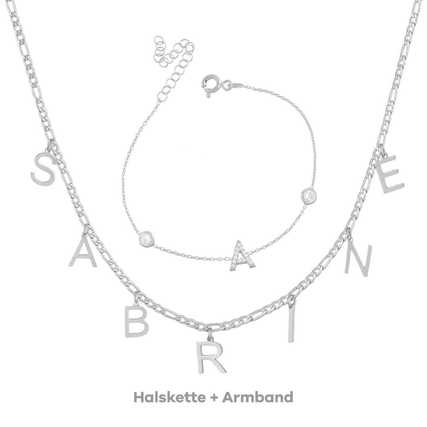 Set - Buchstaben Choker & Armband Buchstabe mit Zirkonia (7962425295115)
